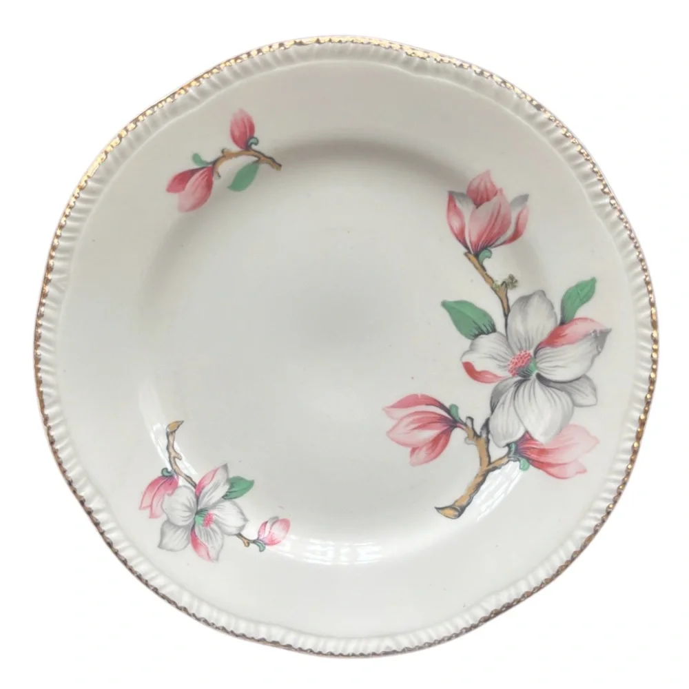 Homer Laughlin Dogwood Fine China Floral Plate Set Vintage Pink Gold Trim Pc Set